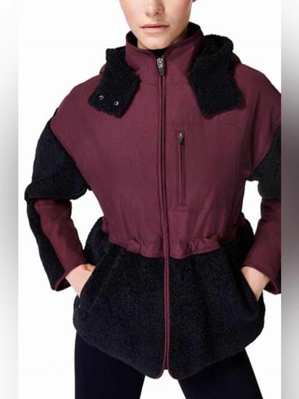 Sweaty Betty fleece hooded peplum technical jacket